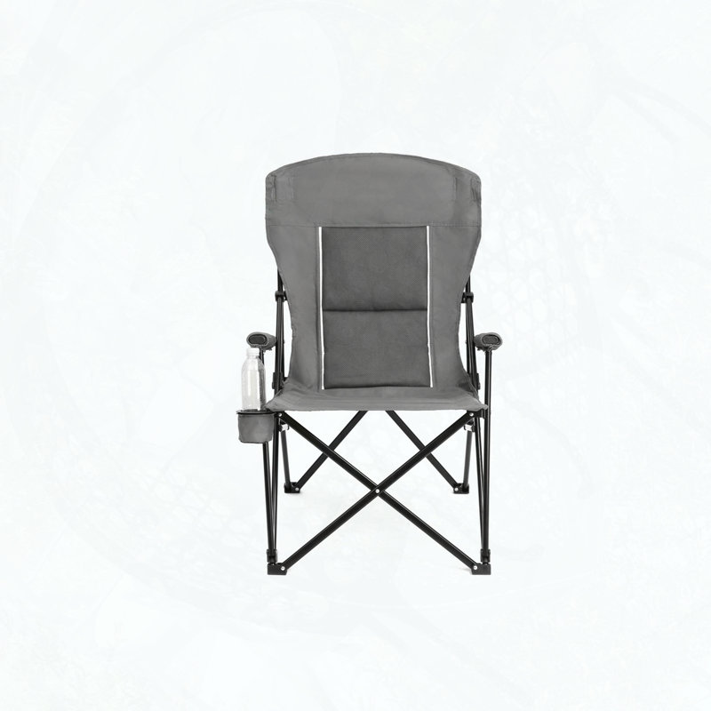 High Back Heavy Duty Lawn Chair – Portable & Collapsible with Cup Holder, Supports 250LBS, Grey, Gray