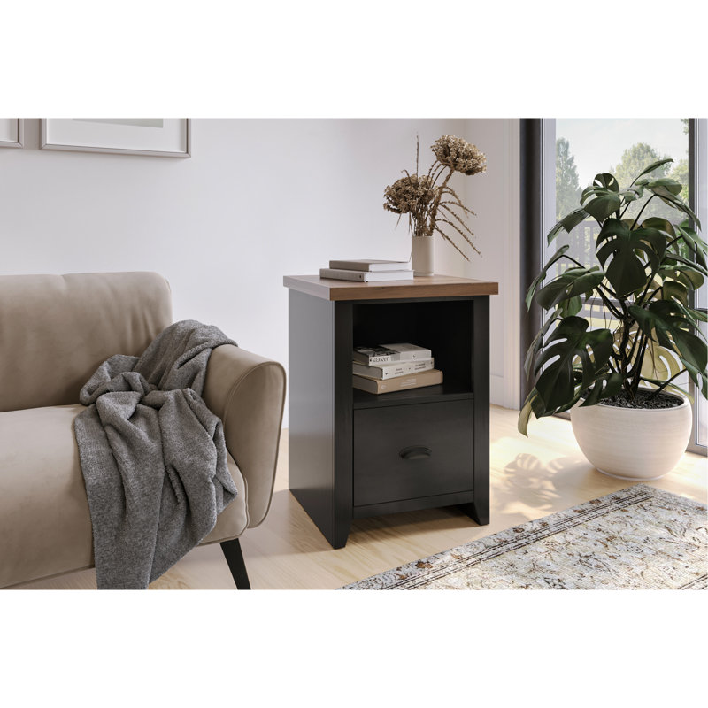 Classeur de bureau 22 po avec 1 tiroir, noir et whisky, peuplier, placages, sans assemblage 22 po, 1 classeur, finition whisky