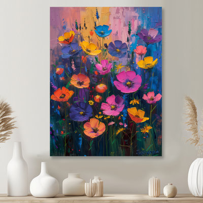 Rose, mauve, frénésie, mamans, fleur I - coquelicots, art mural
