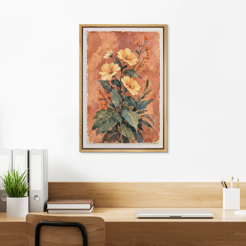 "Warm Vintage Floral", art mural encadré sur toile, H 36 po x l 24 po, Natural