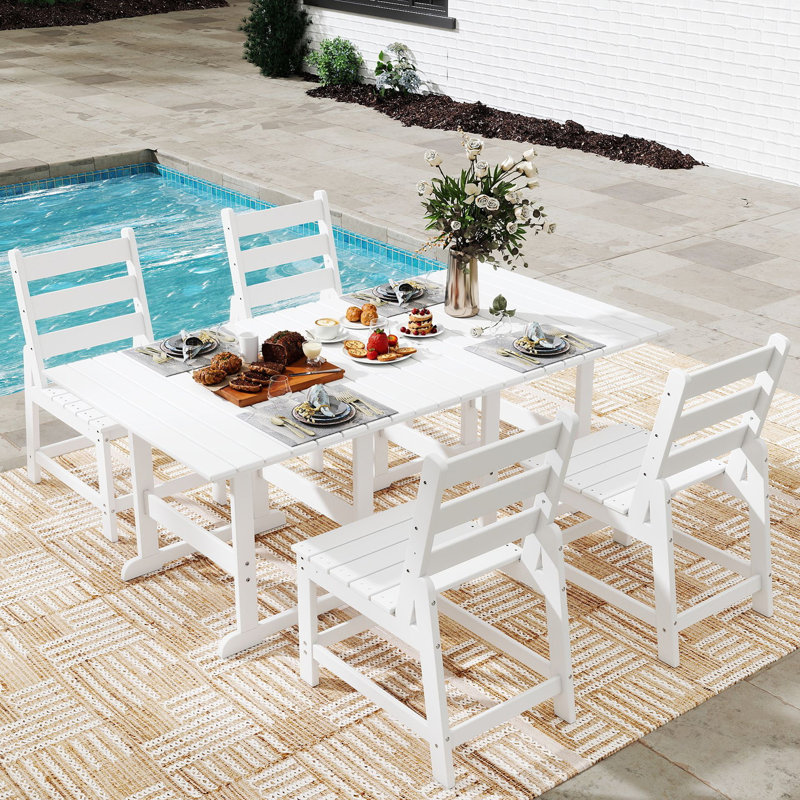 5- Piece Hdpe Outdoor Dining Set With Chairs & Umbrella Hole, White