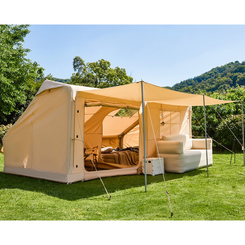 Inflatable Tent for 8-10 Person, Fast Setup with Pump, Flame-Retardant Stove Jack, 210D Oxford Fabric, Vents