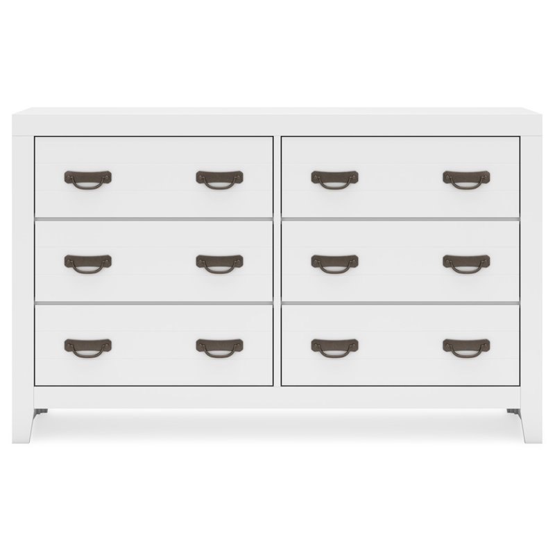 White Hardwood Transitional 6-Drawer Dresser with Mirror