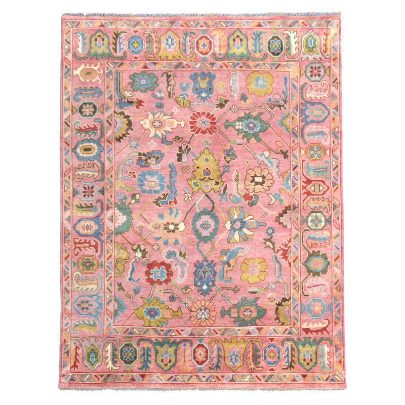 Hand-Knotted Pink Oushak Runner, Rectangle 12' x 18'