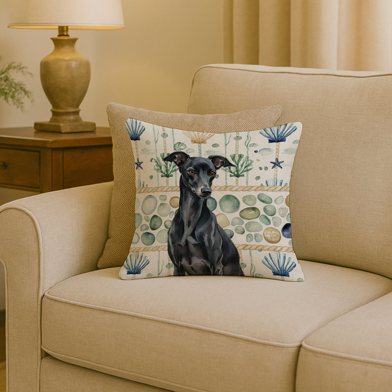 Coussin décoratif noir en verre de mer lévrier italien, Lévrier italien noir, Carré 18 po