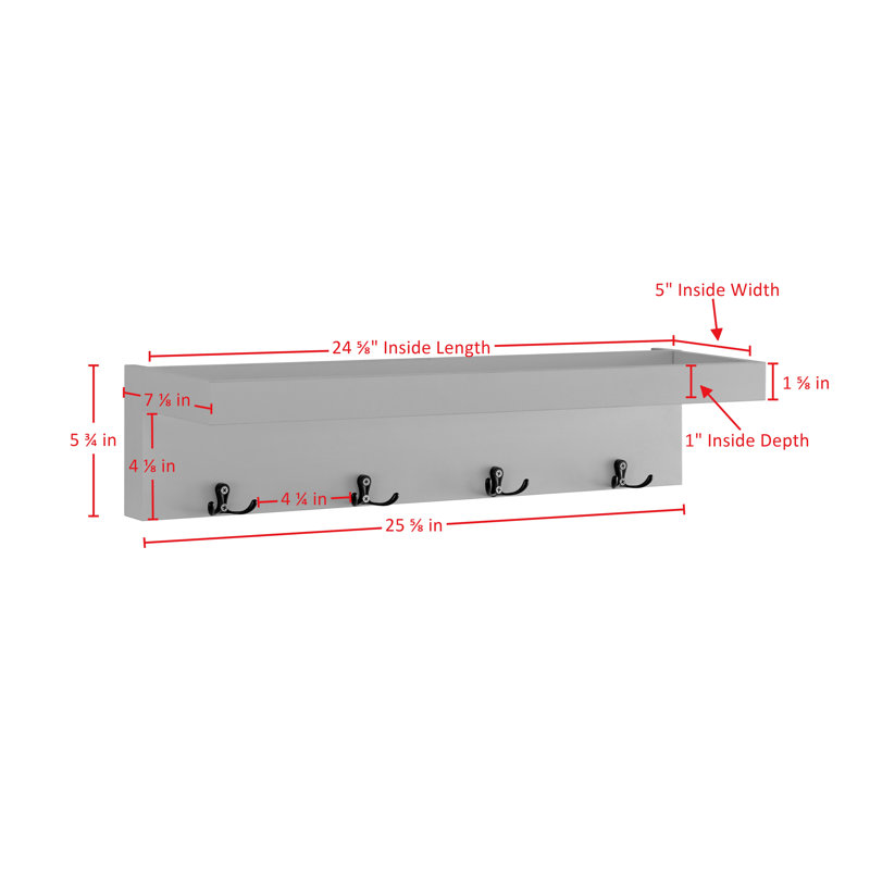 Ladue 4 - Hook Wall Mounted Coat Rack with Storage in White/Black, White
