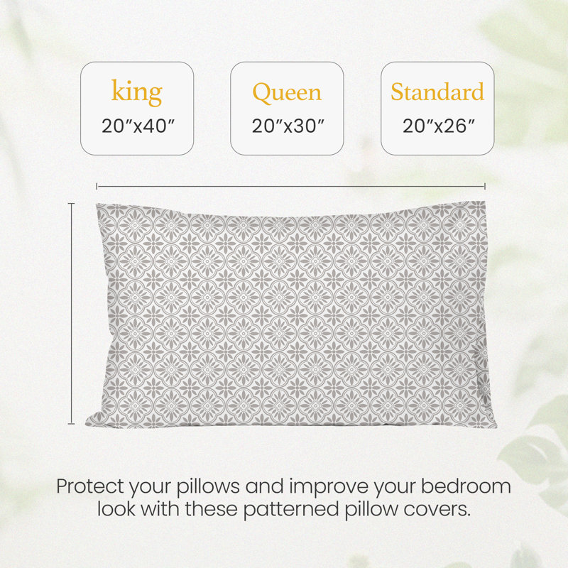 Digital Printed Patterned Fabric Pillowcases Set, Gray Geometric, Queen Pillow Case