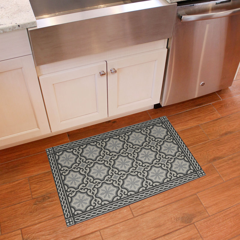 Un-Rug Chelsey Low Profile Kitchen Mat by Matterly, Rectangle 1'10" x 2'10", Black/White/Light Gray