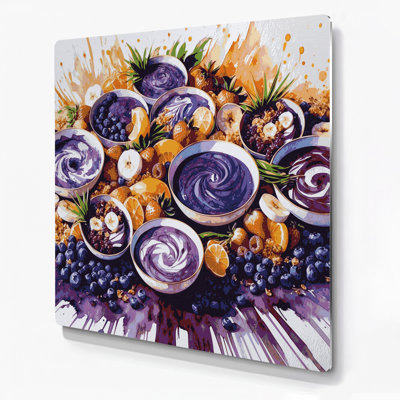 Desserts, bols d'açai, art mural en métal gris