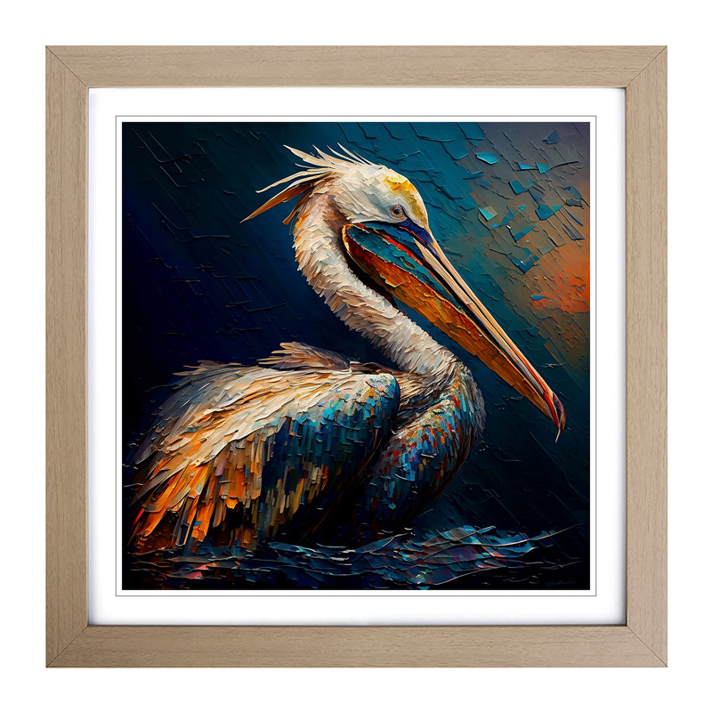 Pelican Palette Knife Painting - Framed Print, Oak