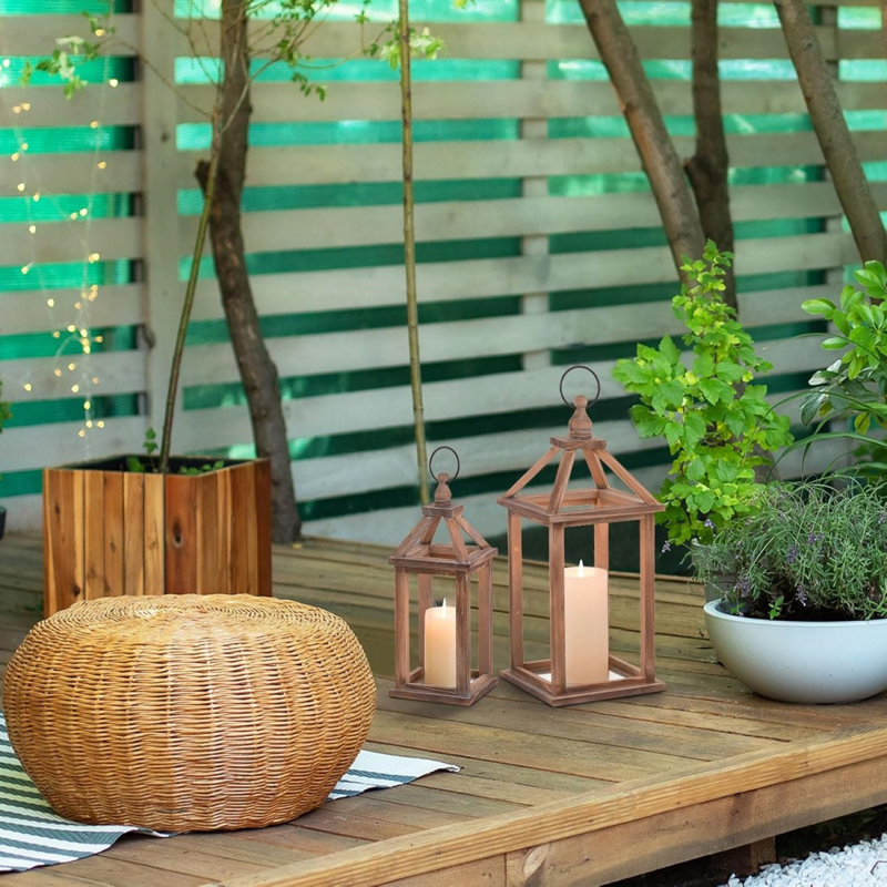 Ensemble de 2 lanternes en bois décoratives pour l'intérieur: porte-bougie lanterne de maison de campagne suspendue