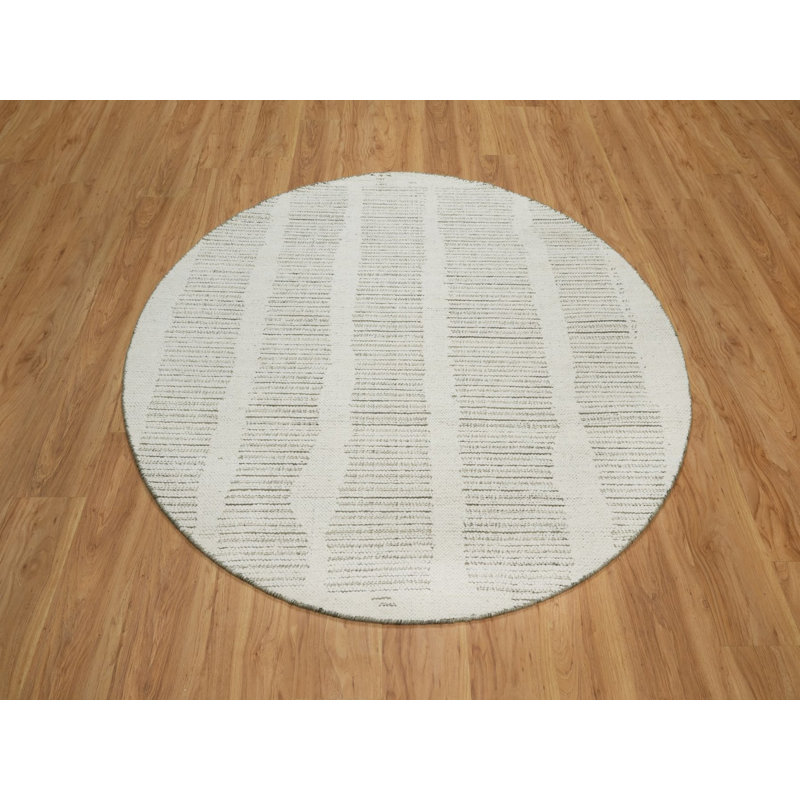 Tapis oriental rond en laine ivoire tissé à la main 5 pi 10 po x 5 pi 10 po , Rond 5 pi 10 po