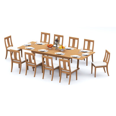 11 Pcs Grade-A Teak Wood Dining Set: 118" Double Extension Mas Rectangle Trestle Leg Table And 10 Osborne Armless Chairs #11OS2500