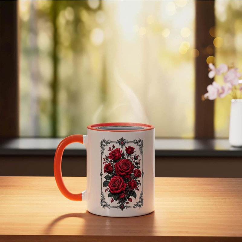 Red Roses, Rose Flowers Ceramic Mug, 11oz, Orange