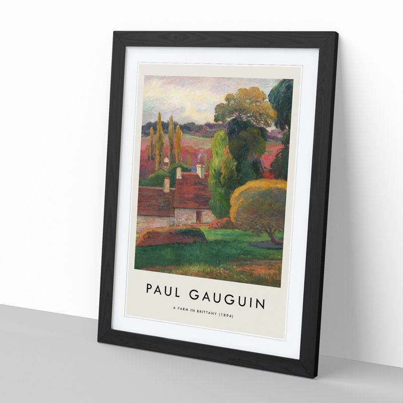 A Farm in Brittany by Paul Gauguin - Picture Frame Painting, 48cm H x 36cm W x 2cm D, Black Framed