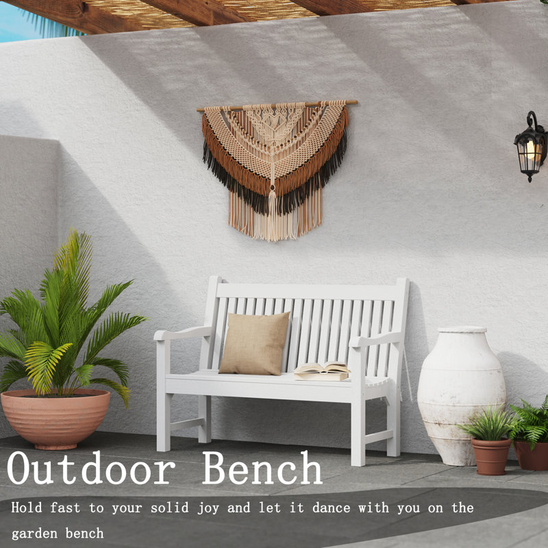  All-Weather HIPS Outdoor Bench – Poly Lumber Garden Seating Patio Furniture, White