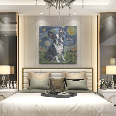  'Boston Terrier Starry Night' by Rich Monet Metal Wall Art, 36" x 36"