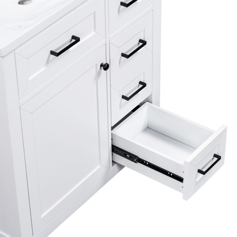 30" Bathroom Vanity With Sink Combo, White, Black