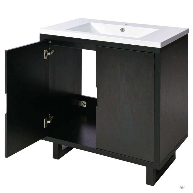 Ensemble de meuble-lavabo 30 po avec lavabo, armoire combinée, armoire de rangement pour salle de bain, structure en bois massif