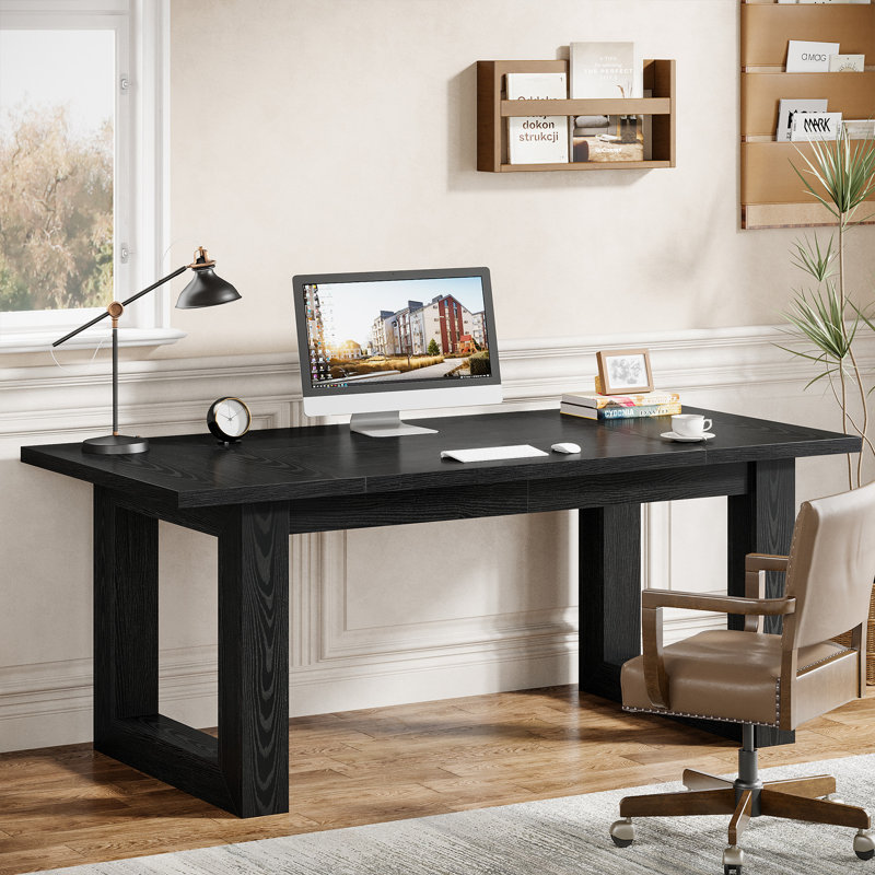 63-Inch Executive Desk, Modern Wood Office Desk, Black