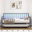 Lit de jour avec lumières à DEL RVB et station de charge, cadre de lit de jour réglable en hauteur avec lit gigogne, cadre de canapé-lit en métal polyvalent pour chambre à coucher, salon, chambre d'amis