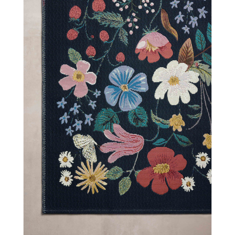 Black Floral Wool and Synthetic 5'-3" x 7'-8" Area Rug
