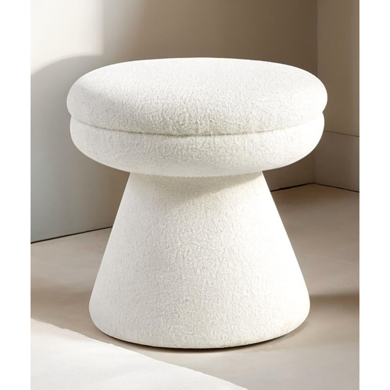 Contemporary Style 1Pc Beige Fabric Round Top Mushroom - Shape Accent Stool With Pedestal Base For Living Space Shearling Like And