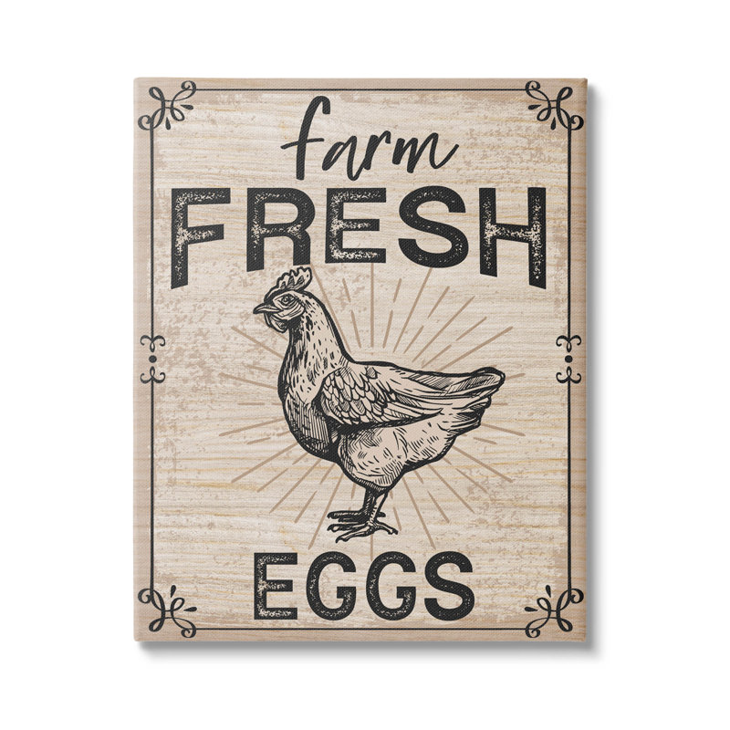 «Farm Fresh Eggs», art de giclée de poule rétro par Angela Nickeas, H 20 po x l 16 po x P 1,5 po, Toile tendue
