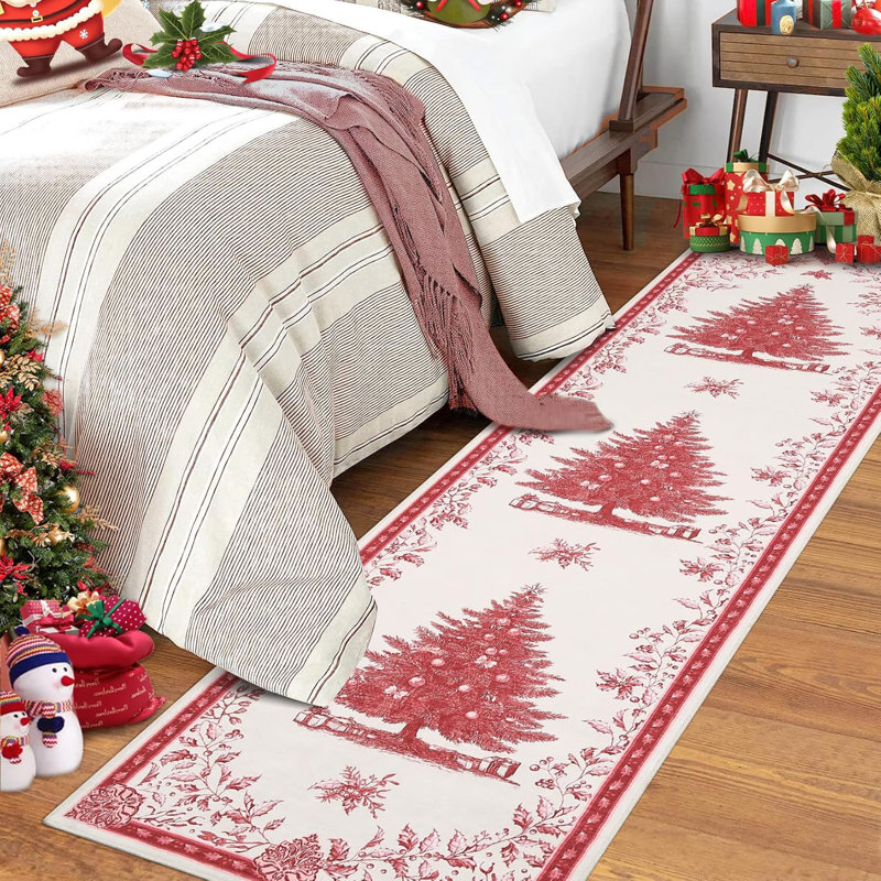 Tapis d'intérieur antidérapant à imprimé arbre de Noël - Paillasson doux et lavable pour entrée, cuisine, salle de bain, chevet