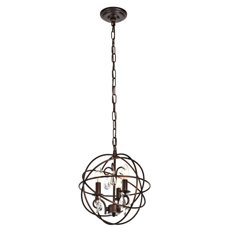 Luminaire suspendu en cristal 12 pouces en cuivre brun, 3 lumières