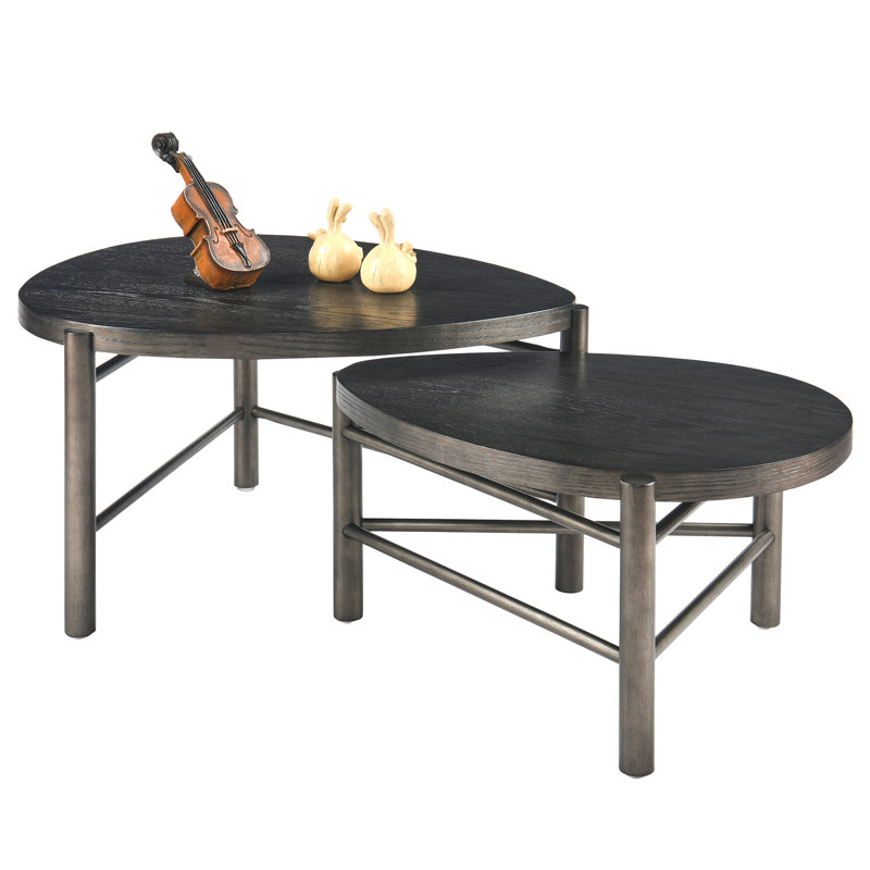 A Set Of  Two Water Drop-Shaped Coffee Tables, Iron Black