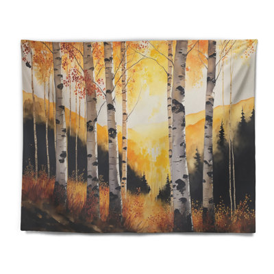 Golden Hour Birch Trees I Polyester Tapestry