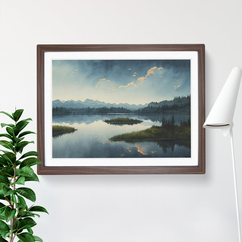 Watercolour Lake - Single Picture Frame Print, 34cm H x 46cm W x 2cm D, Walnut