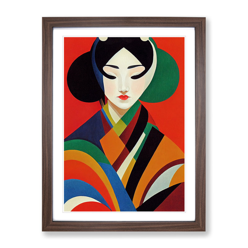Geisha In Abstract No.5 - Single Picture Frame Print, 34cm H x 25cm W x 2cm D, Walnut