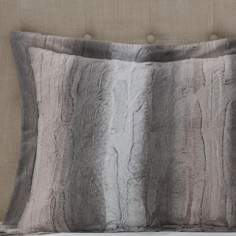 Blush and Gray Faux Fur Full Comforter Set