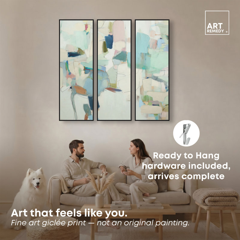 «Azure Forms II», ensemble de décorations sur toile encadrées par Art Remedy, cadre noir, 16 x 48, H 49 po x l 17 po