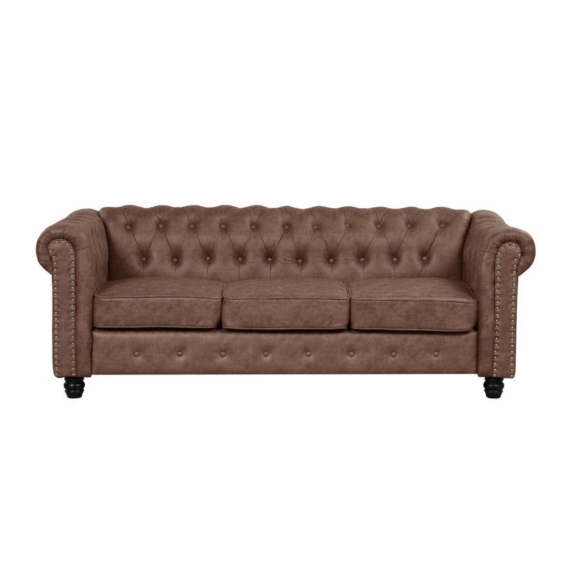 Canapé à accoudoirs arrondis 80 po Leite, Tissu brun semblable au cuir