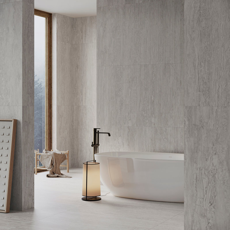Spanish Marmol Porcelain 12" x 24" x 9mm Floor and Wall Tile Case(5 PCS, 10.76 Sq. Ft.), Silver