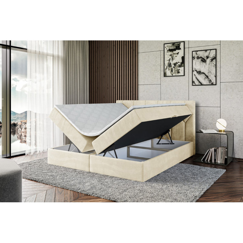 Bed, 160cm W x 200cm L, Beige