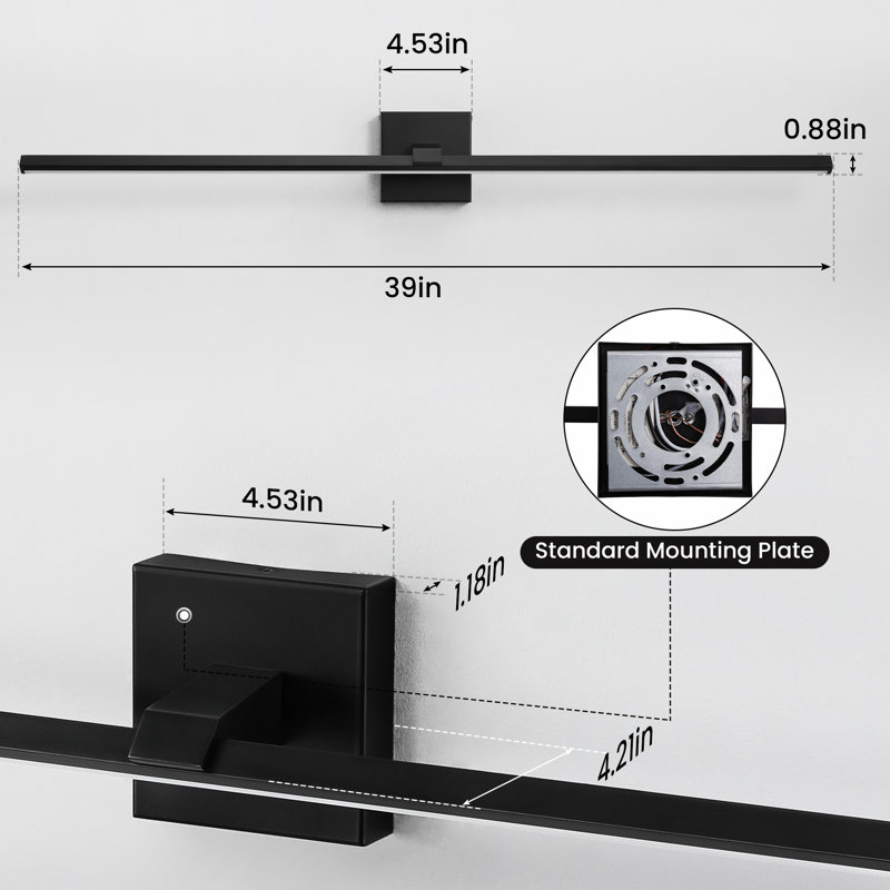 39" Dimmable LED Bath Bar, Matte Black
