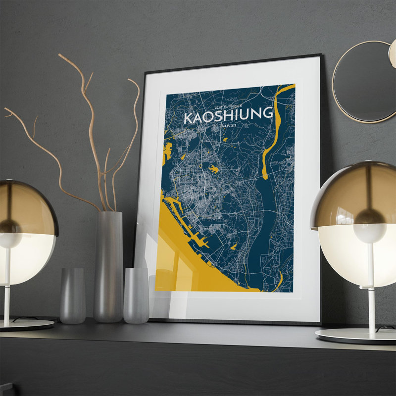 Kaoshiung City Map In Amuse - No Frame Print, 17cm H x 11cm W x 0.05cm D