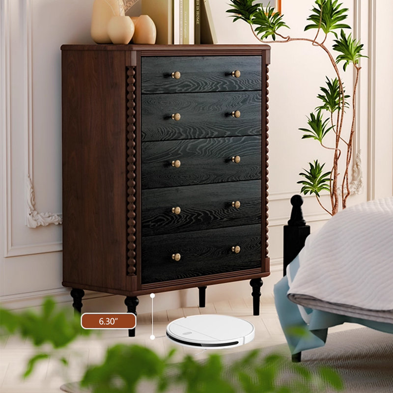 Black&Walnut Solid  Wood Accent Cabinet