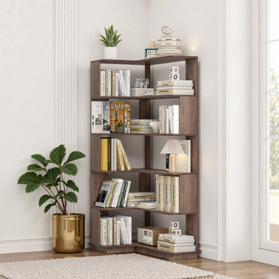 Bibliothèque d'angle à 5 niveaux en L: solution de rangement peu encombrante