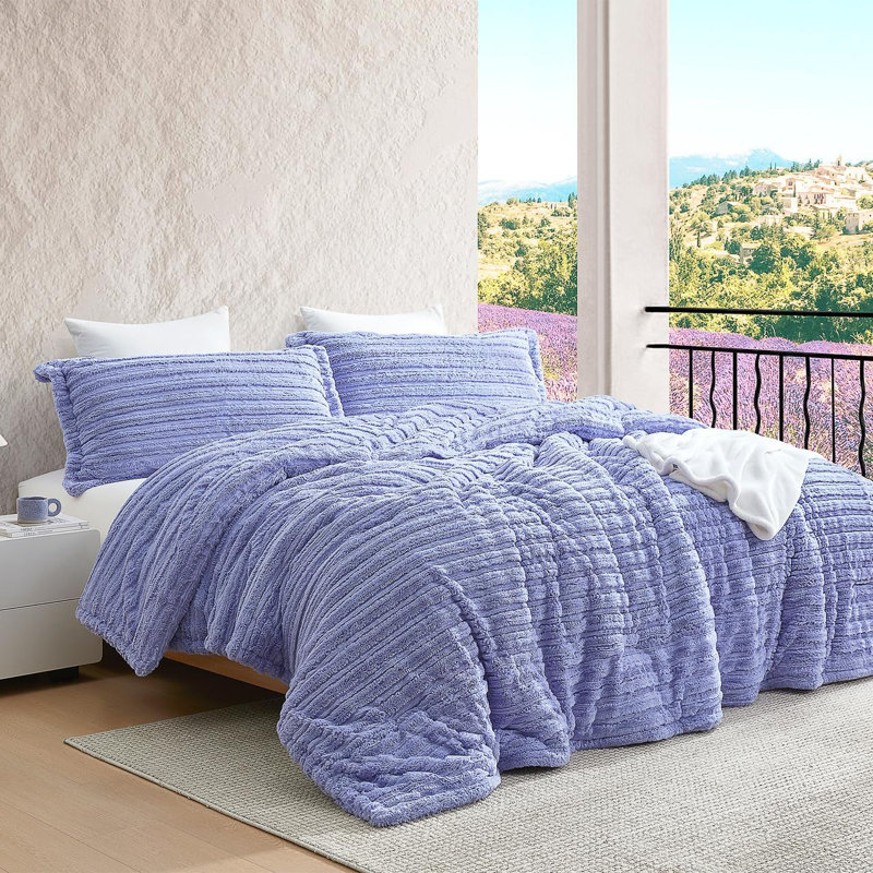 Coma Inducer You're Making Me Plush Oversized Comforter Set, King Comforter + 2 King Shams, Purple