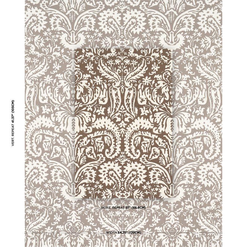 Schumacher X Veere Grenney Suffolk Damask Fabric, Brown