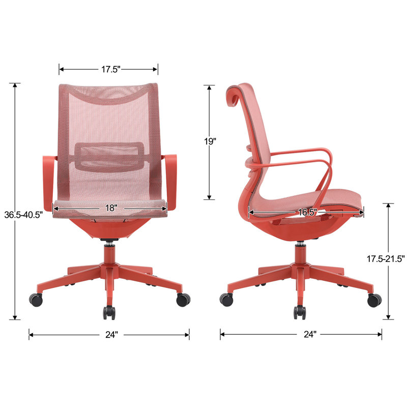 Ergonomic Swivel Mesh Home Office Chairs With Wheels, Adjustable Backrest, Seat Height, And Tilt Function, Red