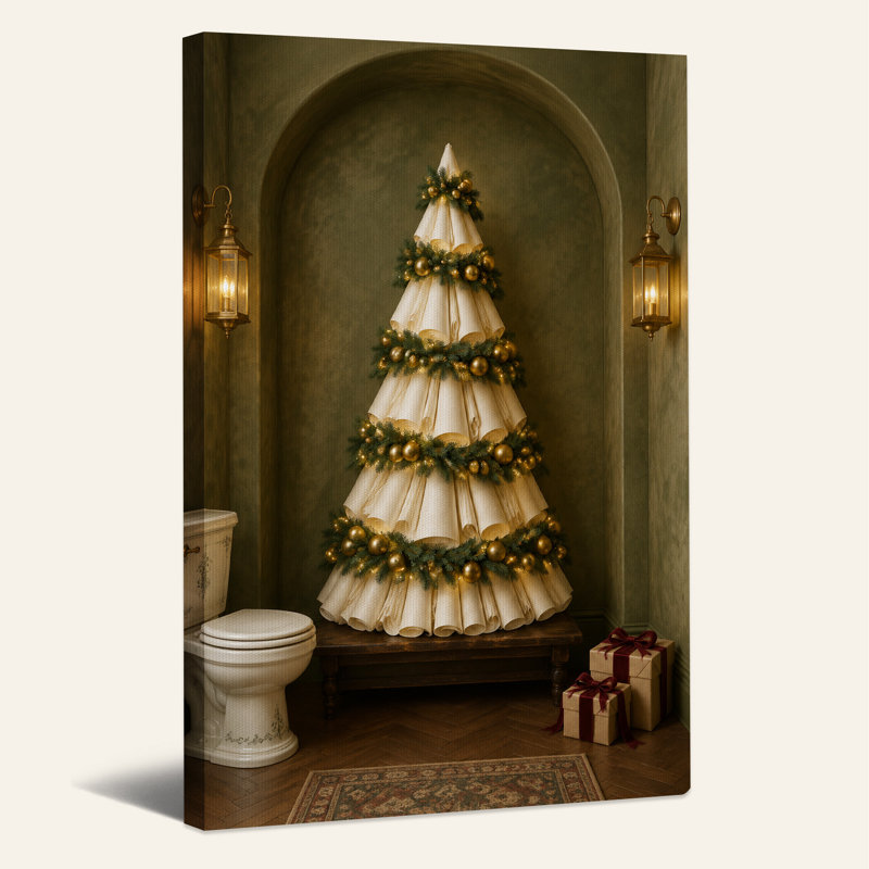 " Paper Scroll Tree With Gold Baubles In Arched Christmas ", 48"H x 32"W