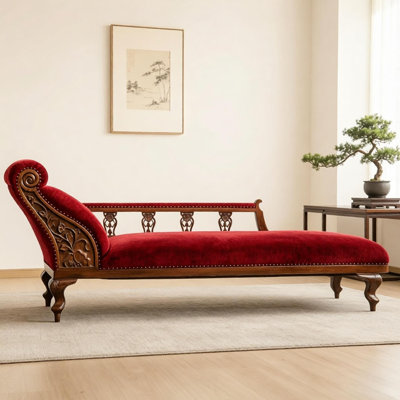 Chaise longue rétro en bois massif sculpté