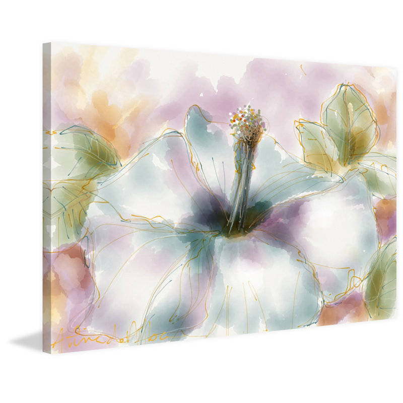Pastel Hibiscus 1 Piece Wrapped Canvas Painting, 30cm H x 45cm W x 3.81cm D