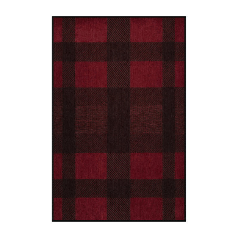 Machine Washable Checkered Black Area Rug, Rectangle 7' x 9'